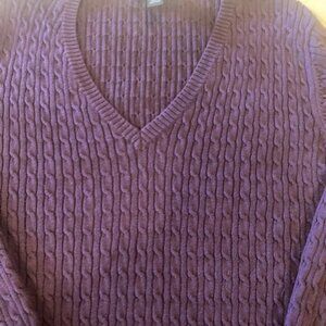 Lands' End V-Neck Baby Cable Sweater, Size L Grape